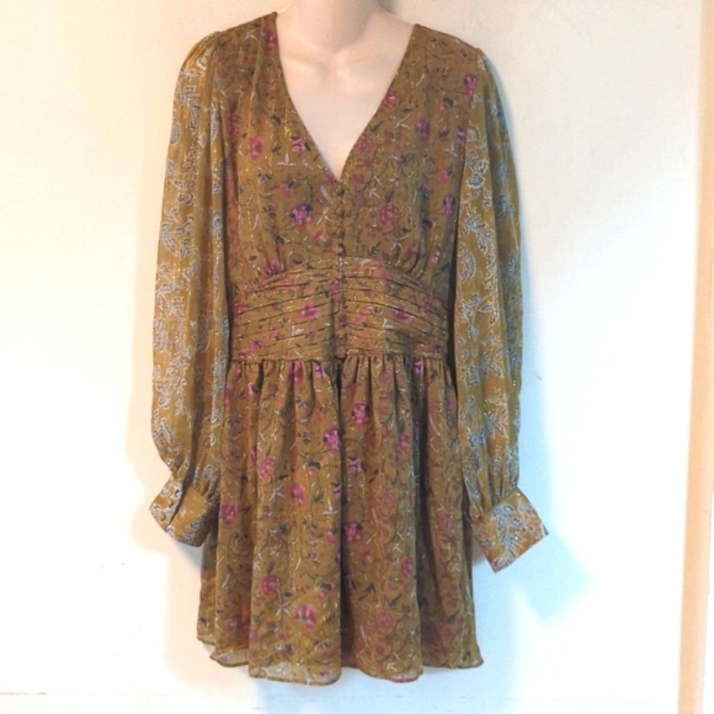 House of Harlow 1960 Olive Green Metallic Mini Dress